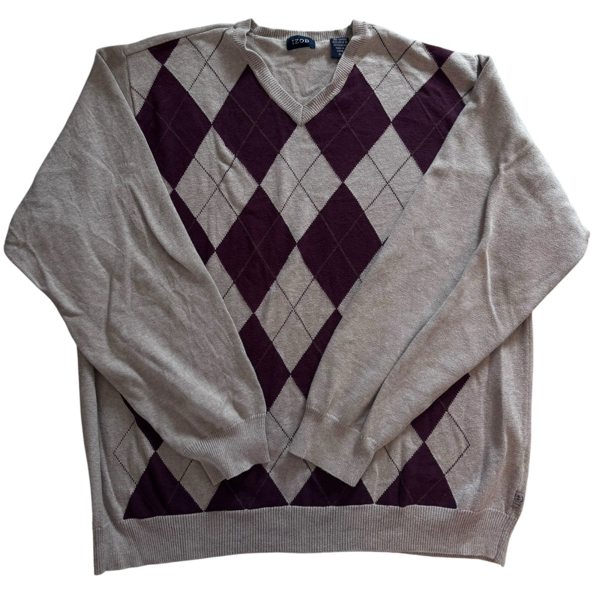 Extra large Izod Beige V-Neck Argyle Jumper
