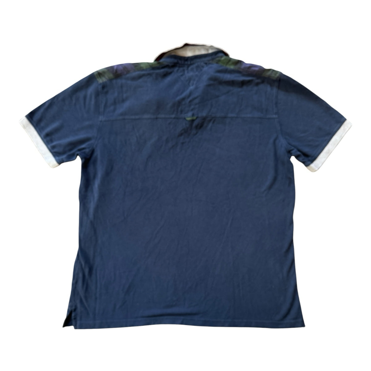 XXL Tommy Hilfiger Navy Polo Shirt with Green Tartan Shoulder