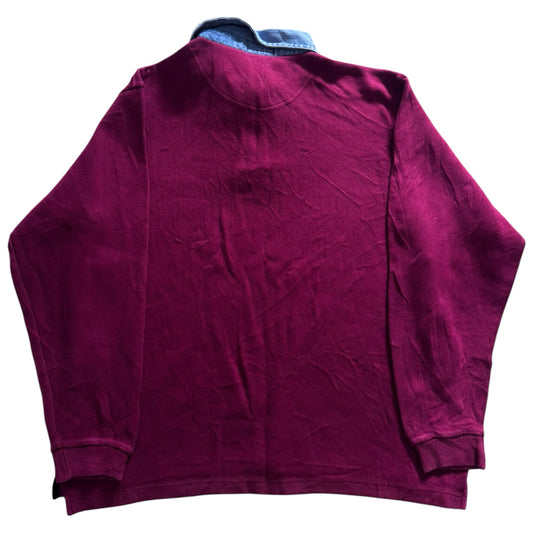 Large Throttleman Red Denim Collar Rugby Shirt