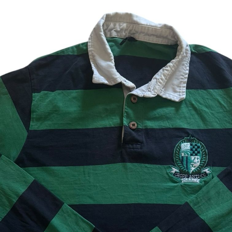 Medium Cropp Green and Navy Rugby Shirt