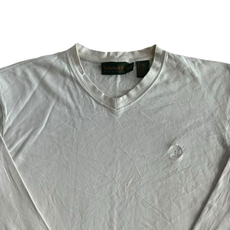 Medium Timberland White Thin V-Neck Sweatshirt
