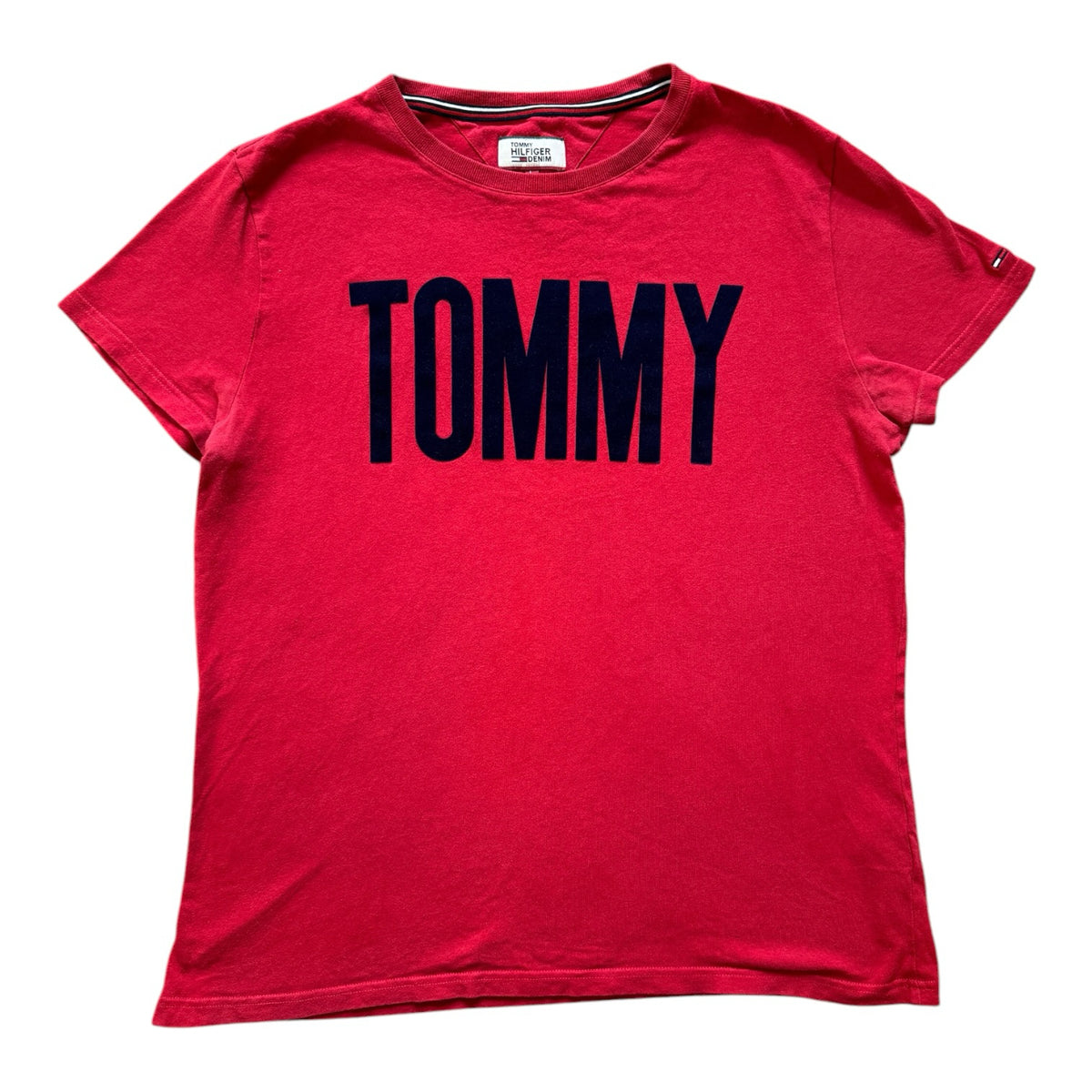 Large Tommy Hilfiger Red Suede Spell-out T-Shirt