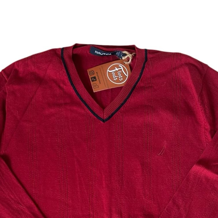 Large Nautica Red V-Neck with Dark Piping Jumper