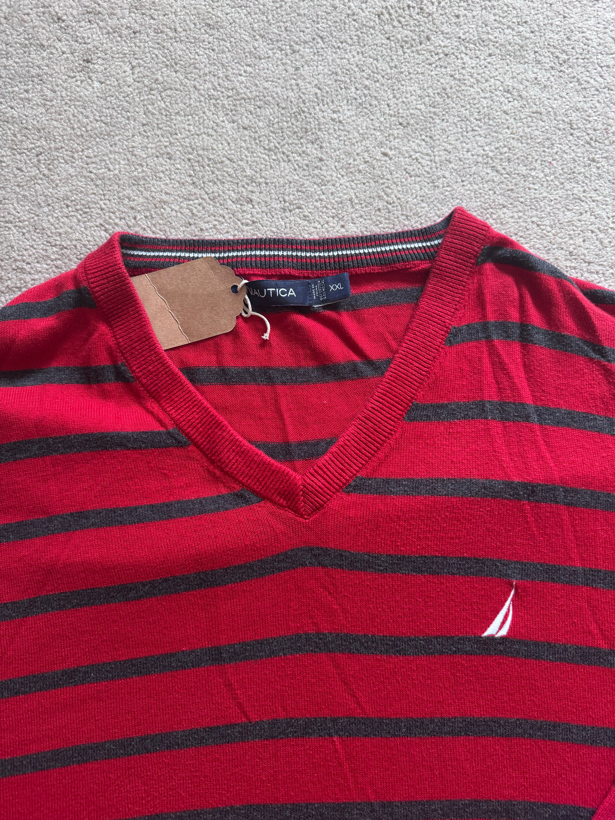 XXL Nautica Red and Grey V-Neck Sweatshirt