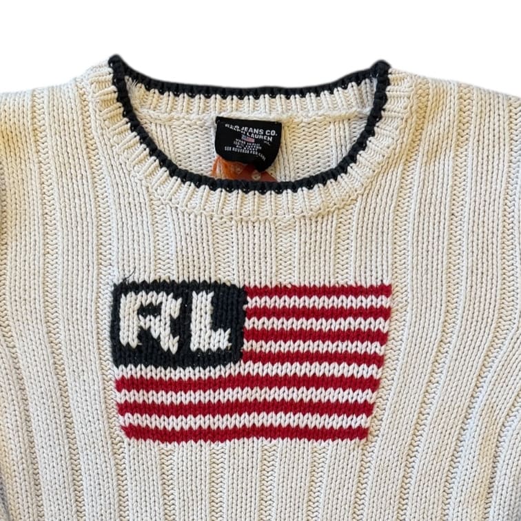 Woman's Medium Ralph Lauren White USA Flag Jumper