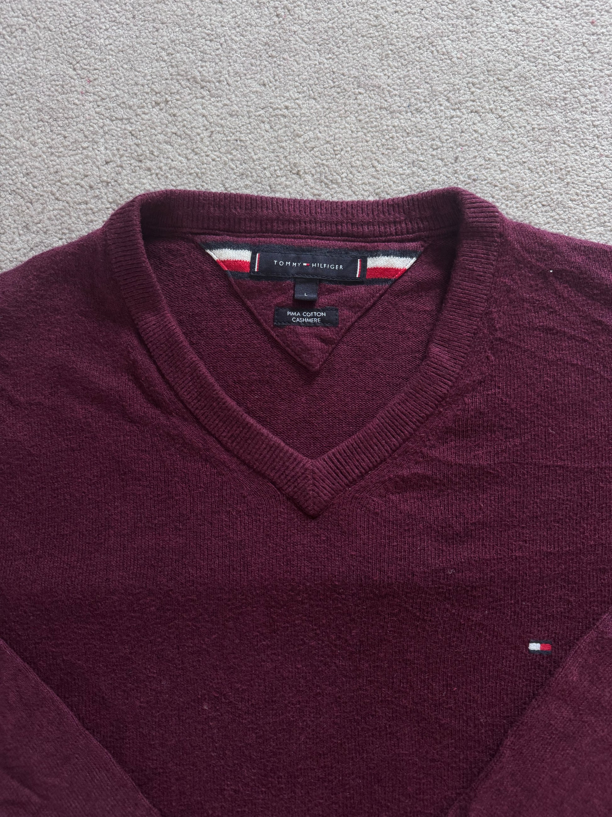 Large Tommy Hilfiger Plum V-Neck Jumper