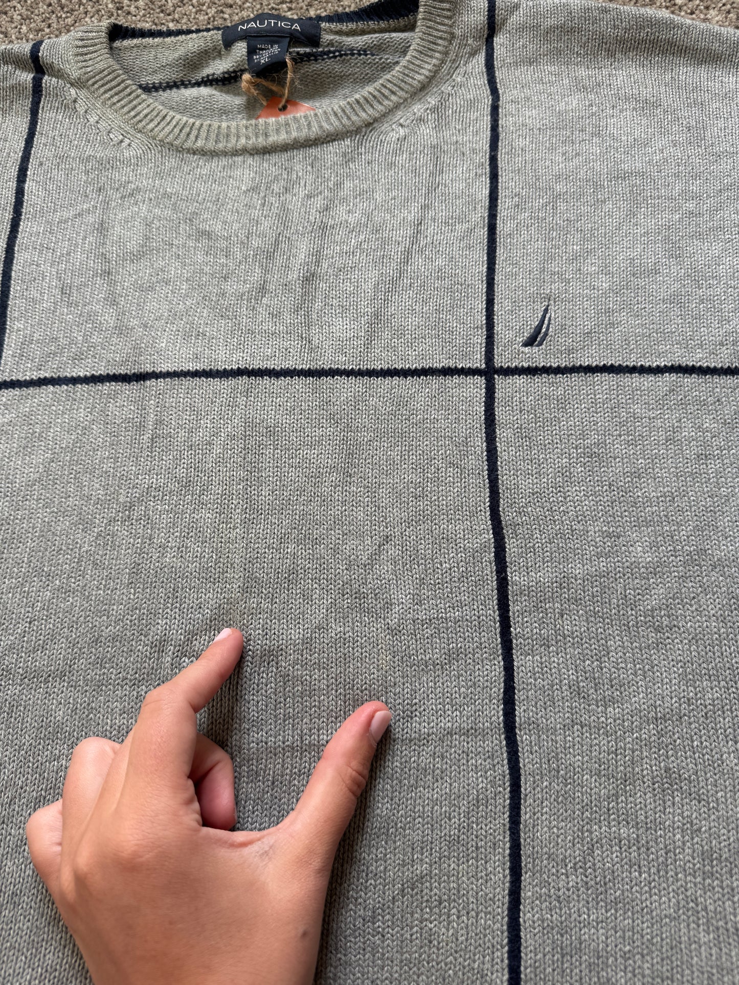 Extra Large Nautica Grey Knitted Grid Pattern Jumper