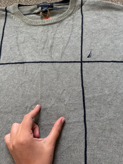 Extra Large Nautica Grey Knitted Grid Pattern Jumper