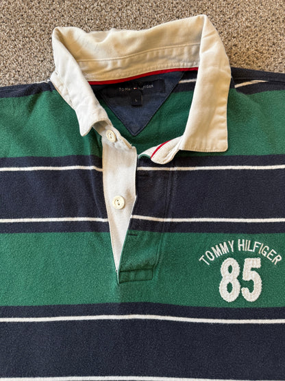 Large Tommy Hilfiger Green and Navy Rugby Shirt