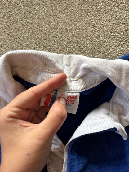 1980's Vintage Extra small Europa Sports Capella Blue Striped Rugby Shirt