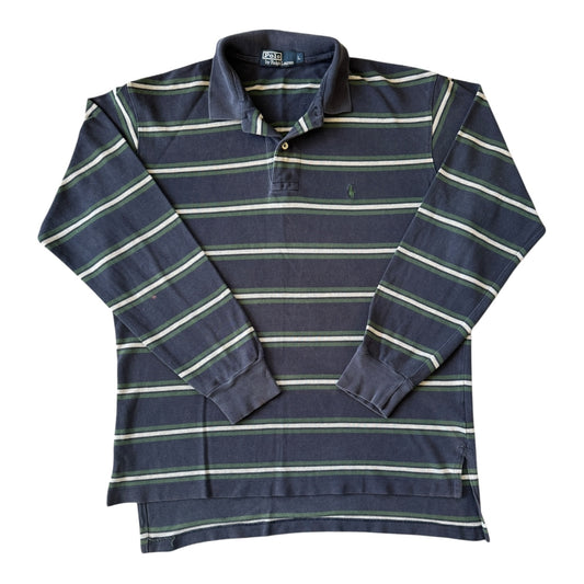 Large Ralph Lauren Navy and Green Long Sleeved Polo Shirt