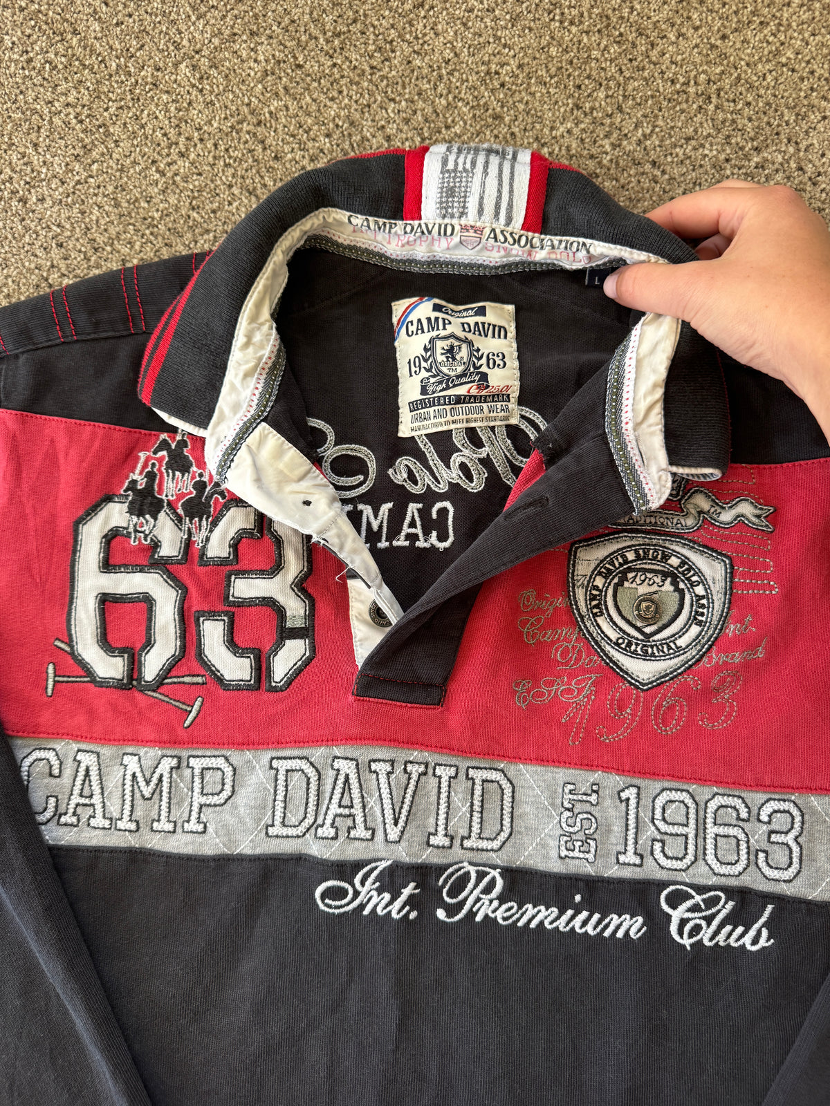 Large Camp David Black Graphic Rugby Shirt