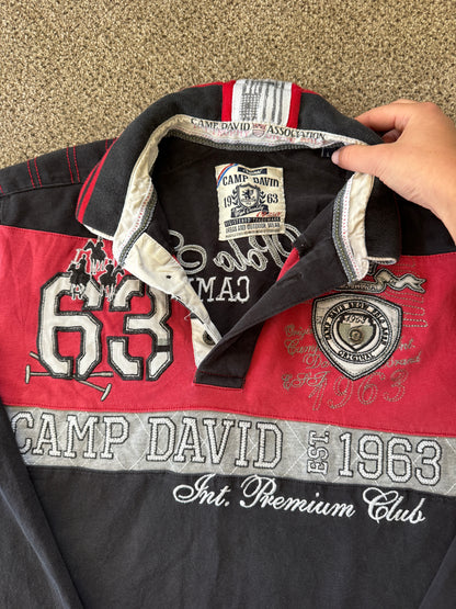 Large Camp David Black Graphic Rugby Shirt