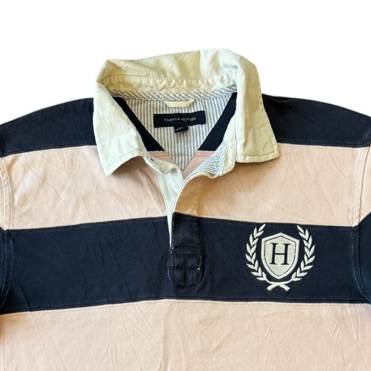 Large Tommy Hilfiger Navy/Pink Short Sleeved Rugby Shirt
