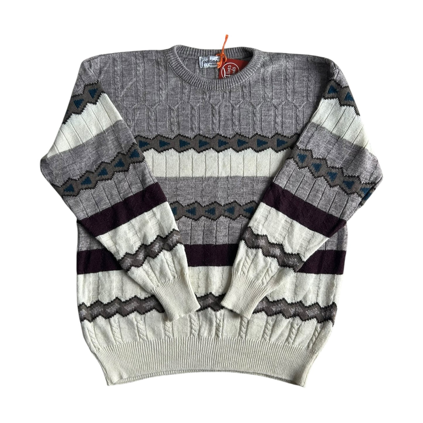 Large Pulltime Grey, Black and White Funky Knit Jumper