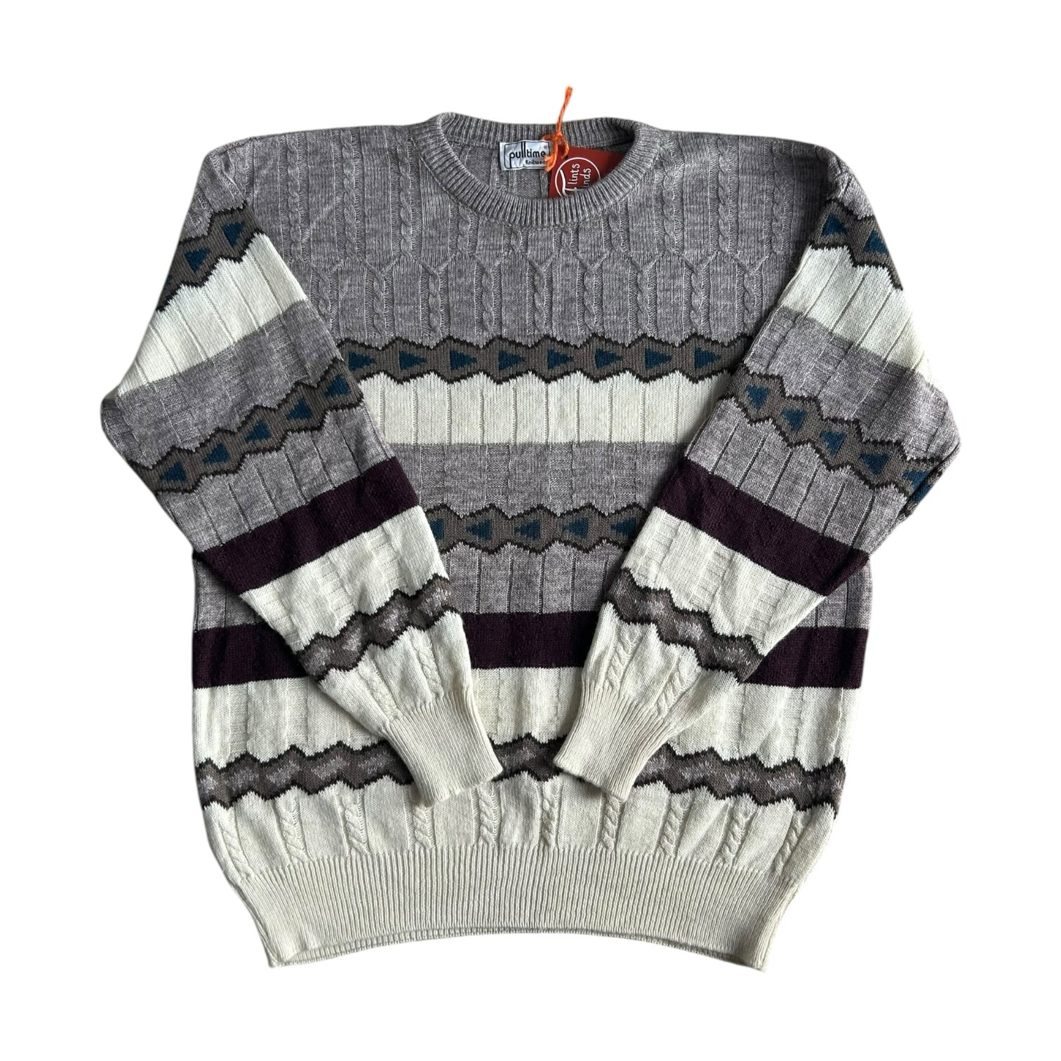 Large Pulltime Grey, Black and White Funky Knit Jumper