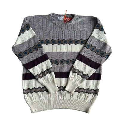 Large Pulltime Grey, Black and White Funky Knit Jumper