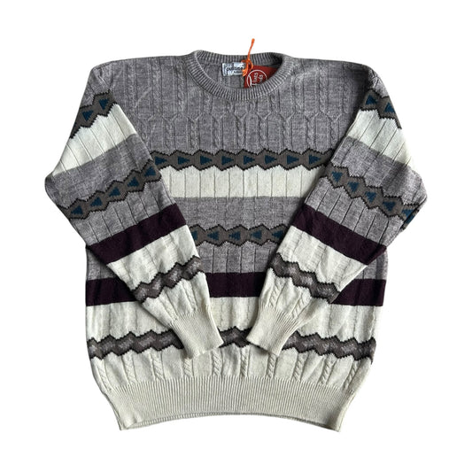 Large Pulltime Grey, Black and White Funky Knit Jumper