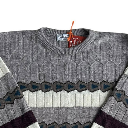 Large Pulltime Grey, Black and White Funky Knit Jumper