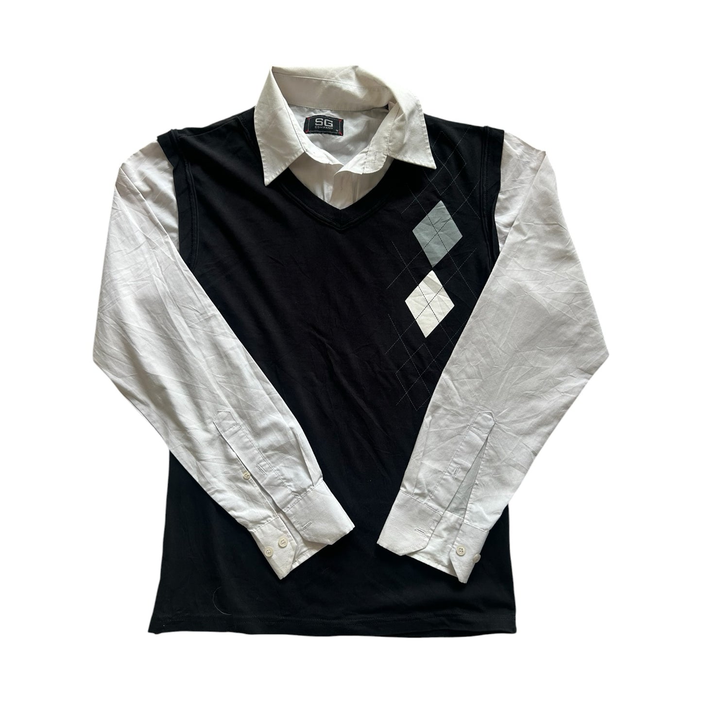 Medium SG Company White Shirt with a Fitted Black Argyle Vest