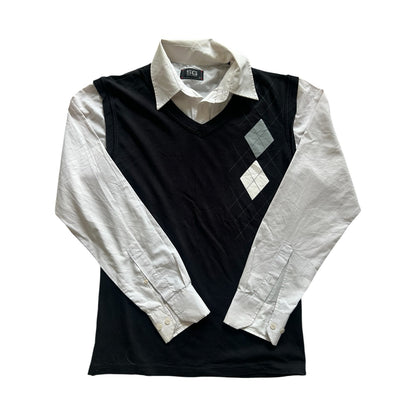 Medium SG Company White Shirt with a Fitted Black Argyle Vest