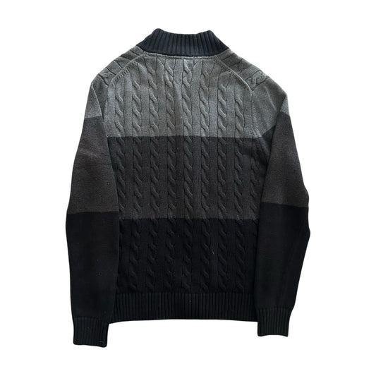 Large Tommy Hilfiger Black and Grey Cable Knit Cardigan