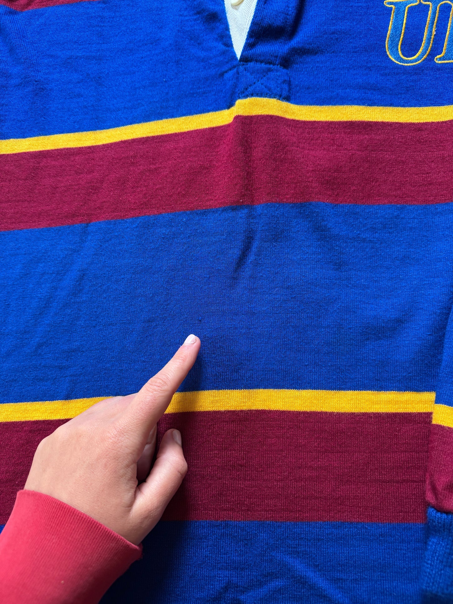Vintage 80s-90s XXL Adidas Blue, Red and Yellow Striped UL Rugby Shirt