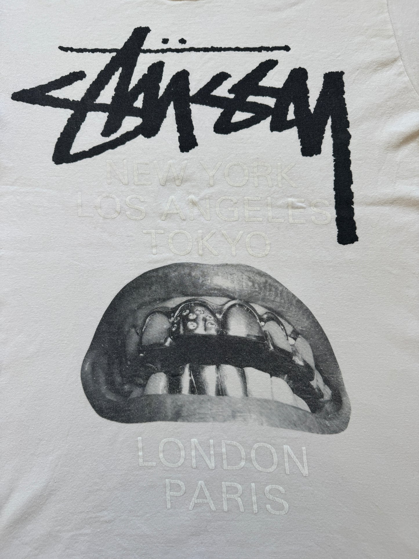 Small Stussy Rick Owens World Tour Collection White T-Shirt