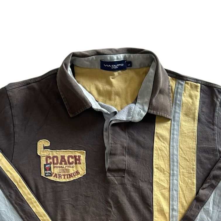 Large Via Dutto Brown and Yellow Rugby Shirt