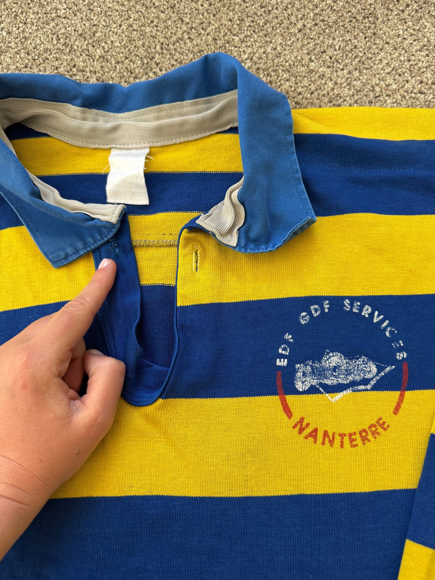 Vintage Medium Nanterre Blue and Yellow Rugby Shirt