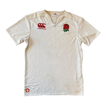 Medium England Canterbury White Rugby Shirt - stained