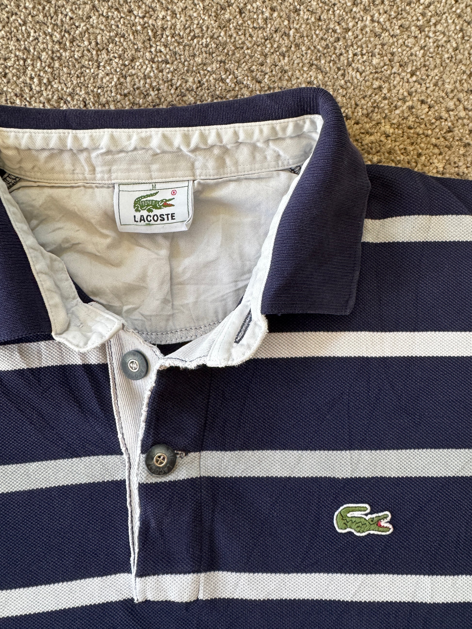 Medium Lacoste Navy And White Long Sleeved Polo Shirt