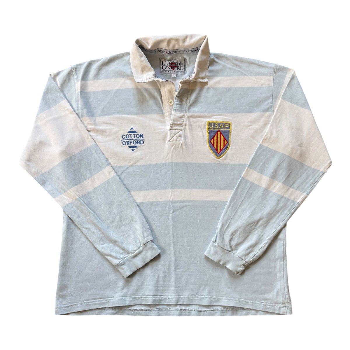 Extra large Cotton Oxford White and Blue USAP Perpignan Rugby Shirt - marked
