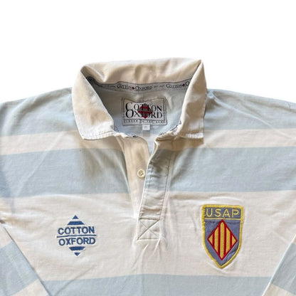 Extra large Cotton Oxford White and Blue USAP Perpignan Rugby Shirt - marked