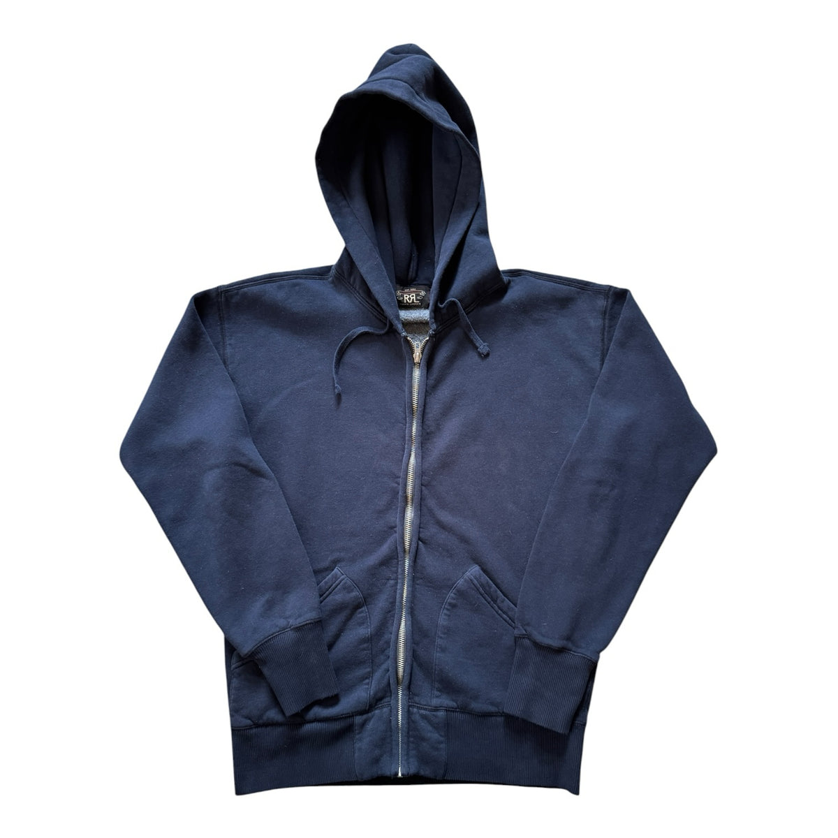 RRL Medium Double RL Ralph Lauren Navy Full Zip Hoodie - zip bunching