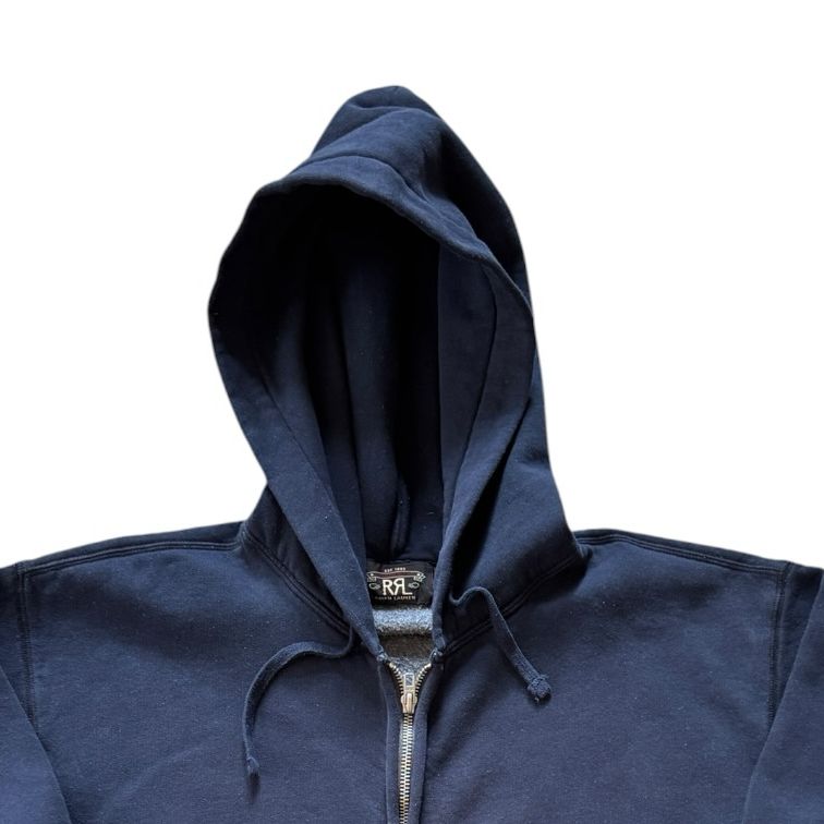 RRL Medium Double RL Ralph Lauren Navy Full Zip Hoodie - zip bunching