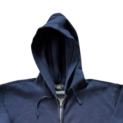 RRL Medium Double RL Ralph Lauren Navy Full Zip Hoodie - zip bunching