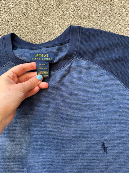 Medium Ralph Lauren Blue and Navy Waffle Knit Sweatshirt