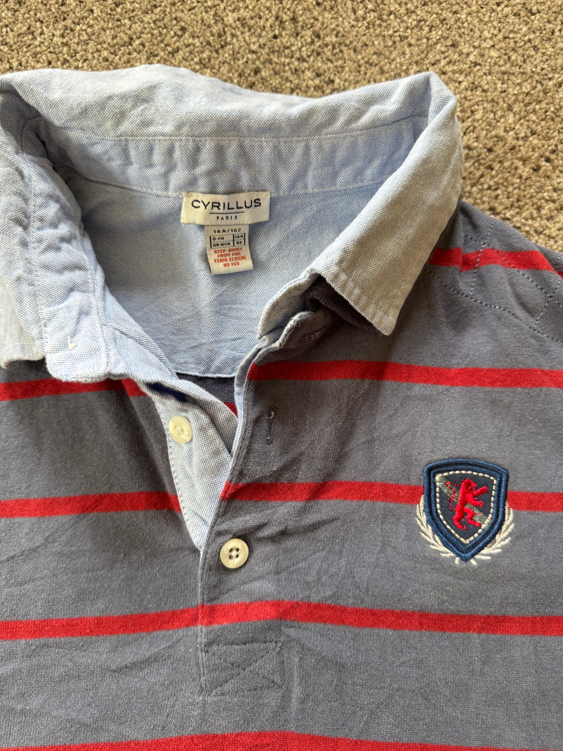 Aged 14 Cyrillus Grey and Red Rugby Shirt