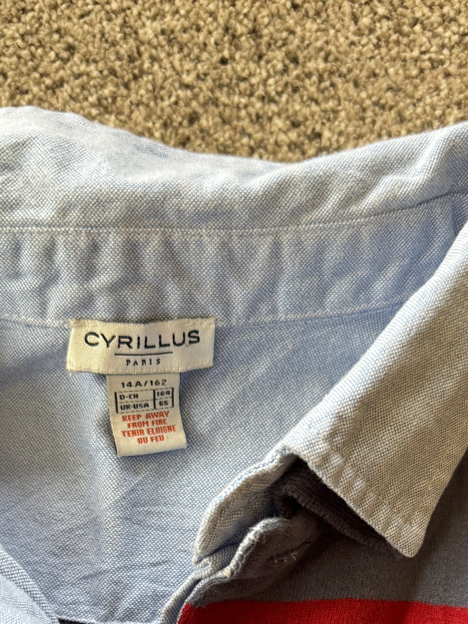 Aged 14 Cyrillus Grey and Red Rugby Shirt