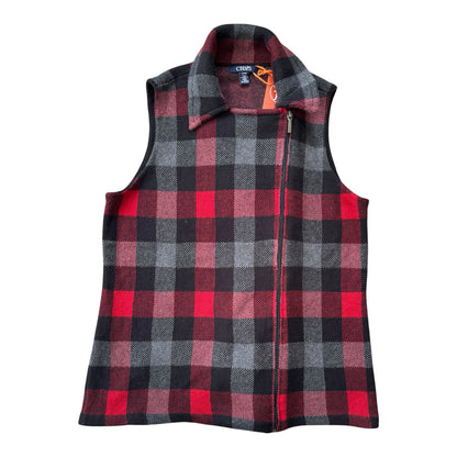 Woman's Medium Chaps Black and Red Full Zip Knitted Vest