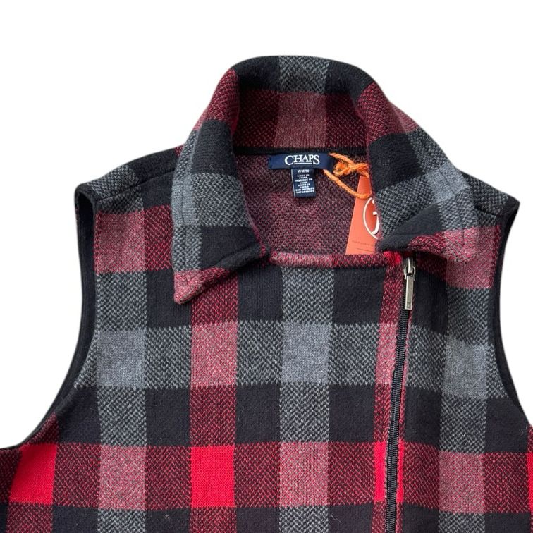 Woman's Medium Chaps Black and Red Full Zip Knitted Vest
