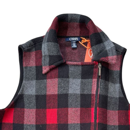 Woman's Medium Chaps Black and Red Full Zip Knitted Vest