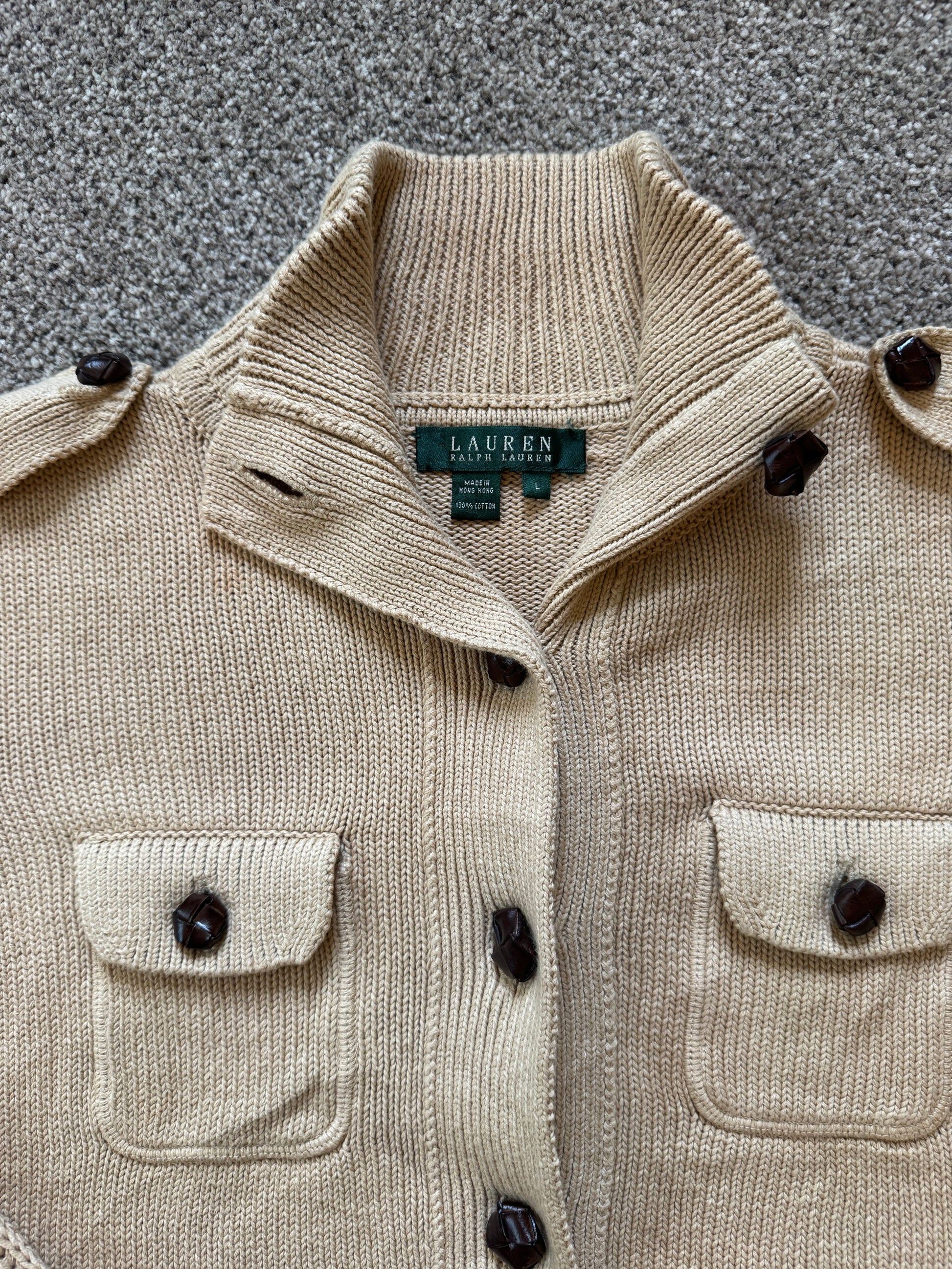 Woman's Large Ralph Lauren Beige Military Style Cardigan