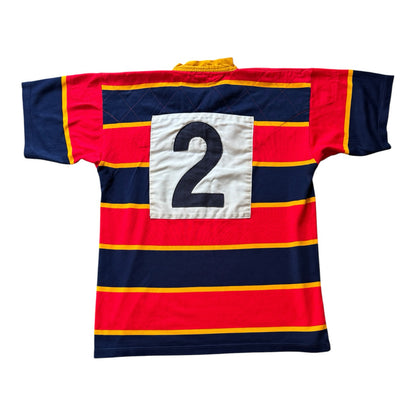 Large 2003 Northamptonians RUFC Colts Red, Yellow and Navy Rugby Shirt