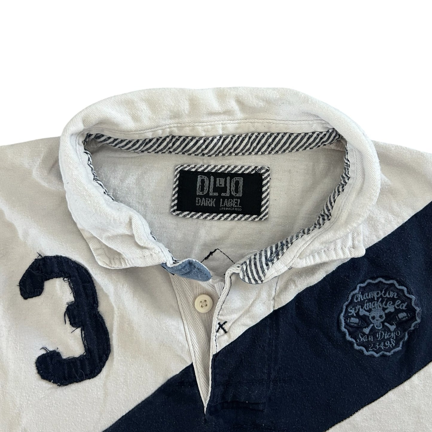 Large Dark Label Off White, Red and Navy Rugby Shirt