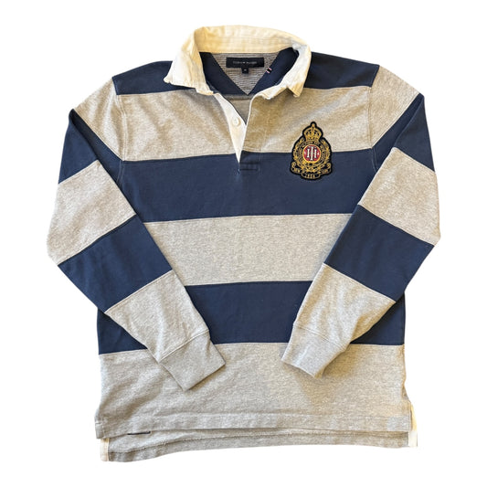 Medium Tommy Hilfiger Navy and Grey Rugby Shirt