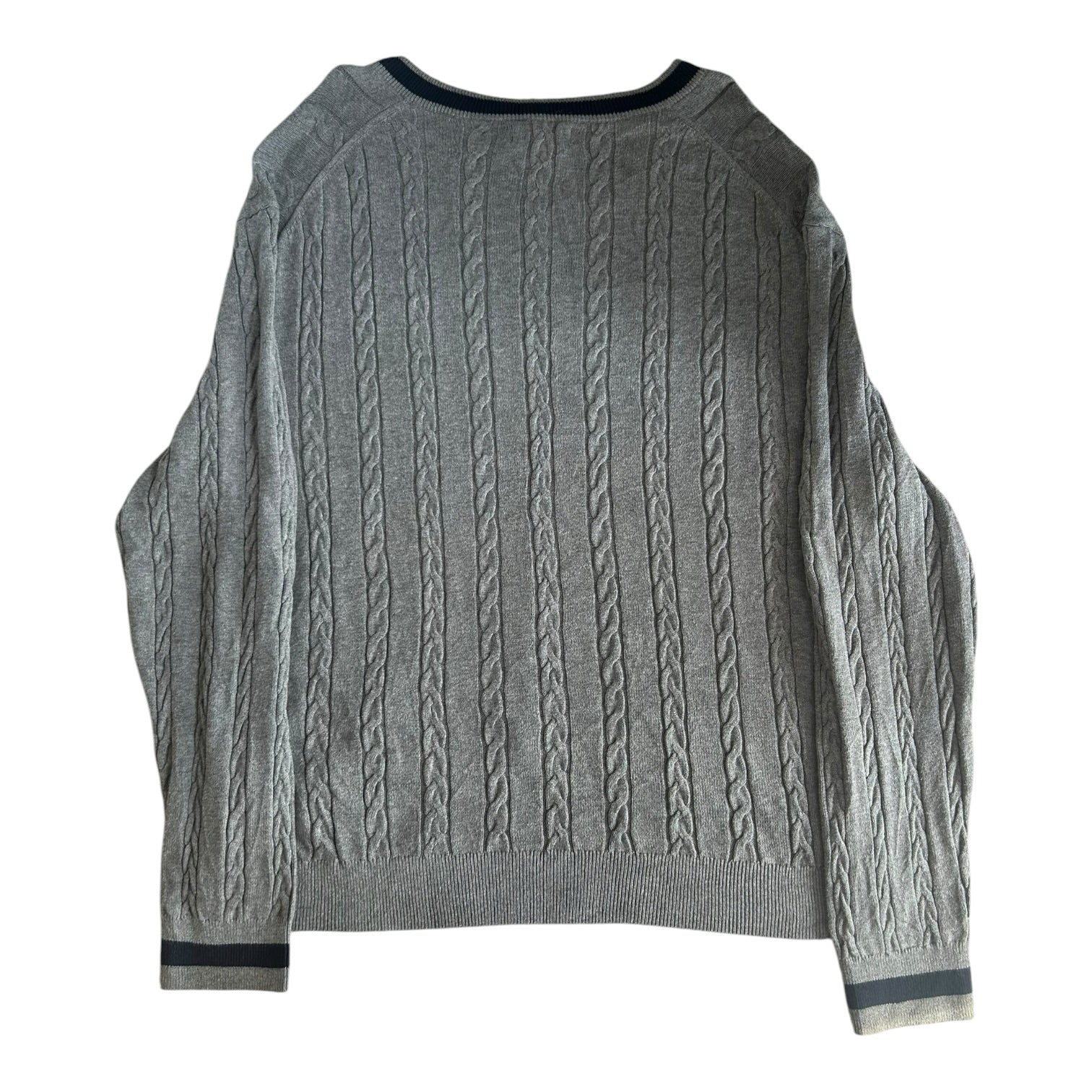 Extra large Nautica Grey Cable Knit V-Neck Jumper