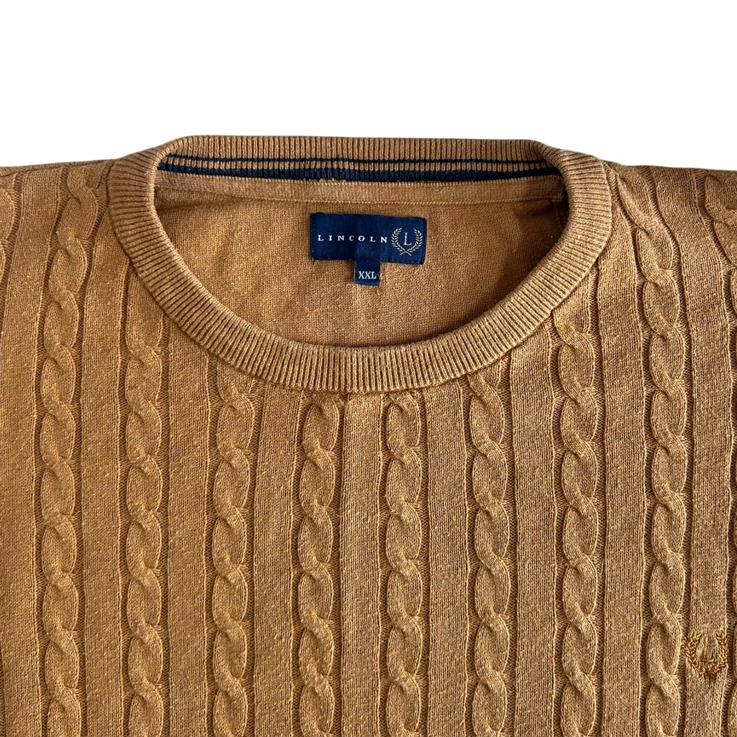 XXL Lincoln Tan Brown Cable Knit Jumper