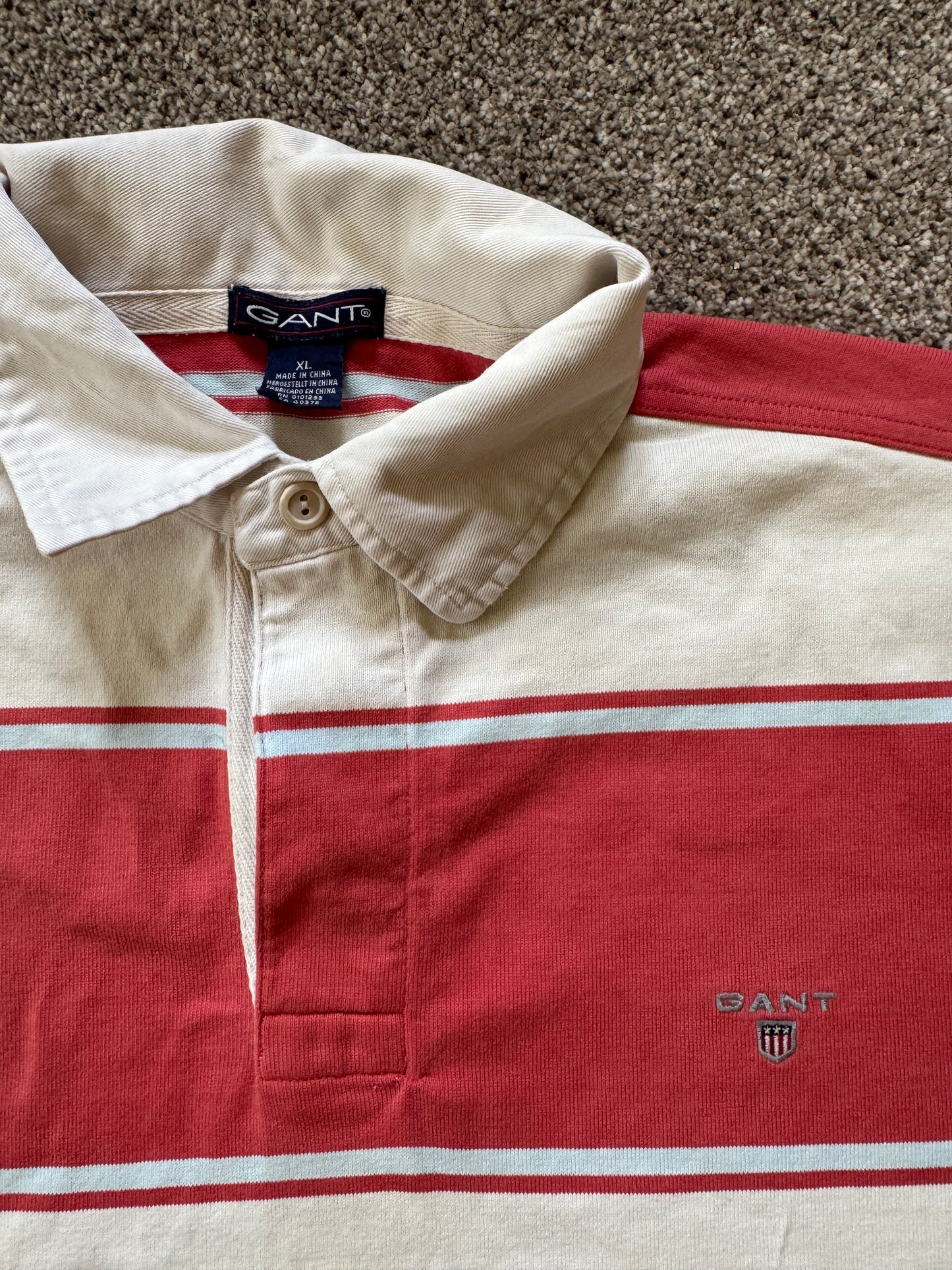 Extra large Gant Red and White Rugby Shirt - repaired